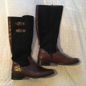 Navy Suede & Brown Leather Boots